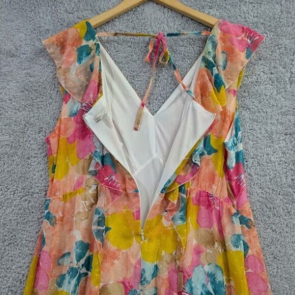 Cato Floral Pink In Bloom V-Neck Maxi Dress Size 18/20W Floral Flutter Sleeve - Picture 9 of 11